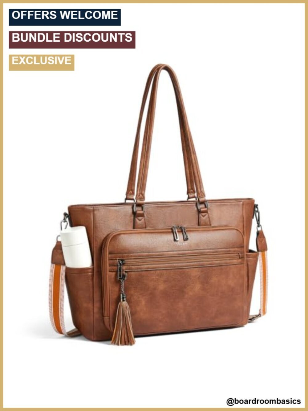 15.6" Laptop Tote Bag Vegan Leather Shoulder Bag Detachable Strap